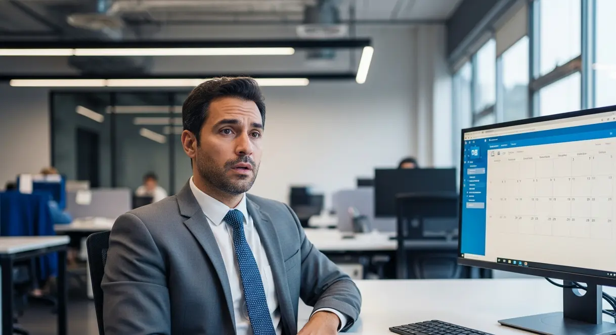 AI satire illustration: Middle Manager Scrambles to Justify Role After AI Automates ‘Circling Back’