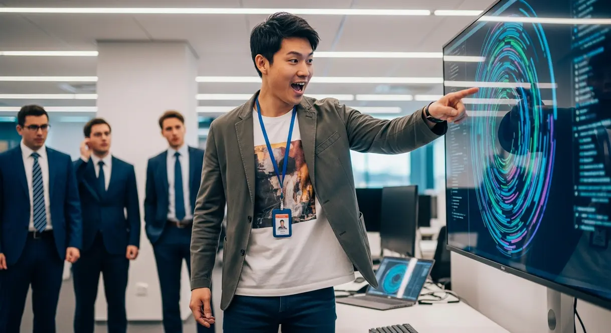 AI satire illustration: Enterprise Tech Firms Replace Senior Engineers With 'Vibe Managers' Following AI Breakthrough