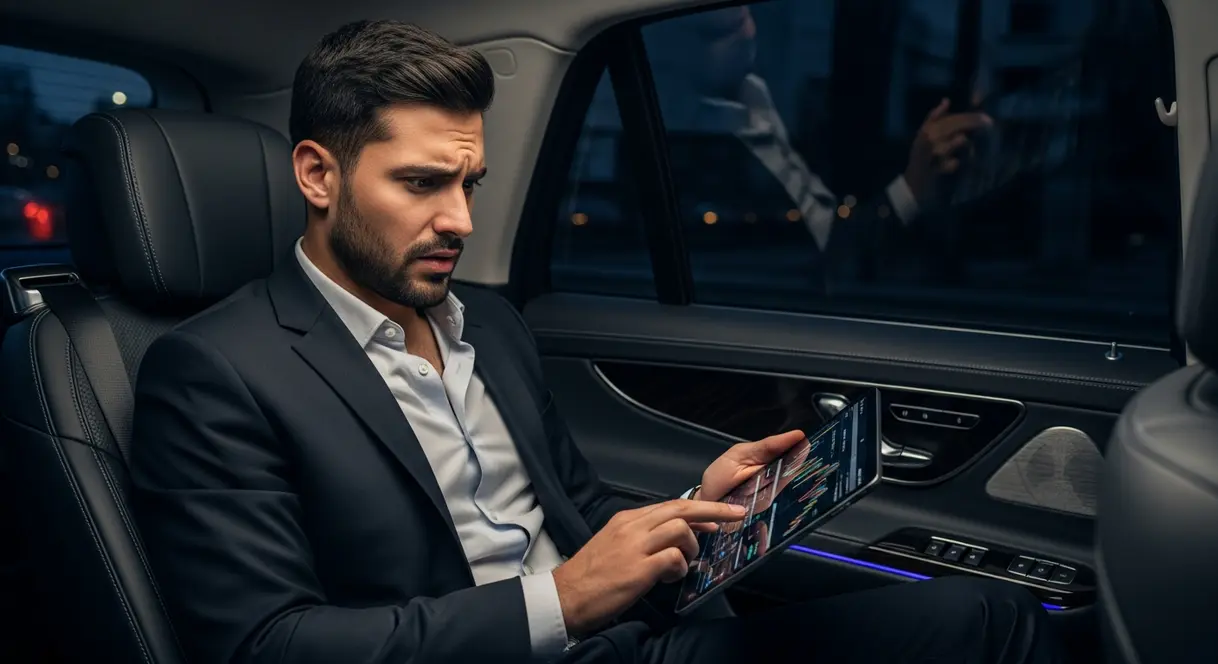 AI satire illustration: Uber Robotaxi in Dubai refuses to move without 20% crypto tip