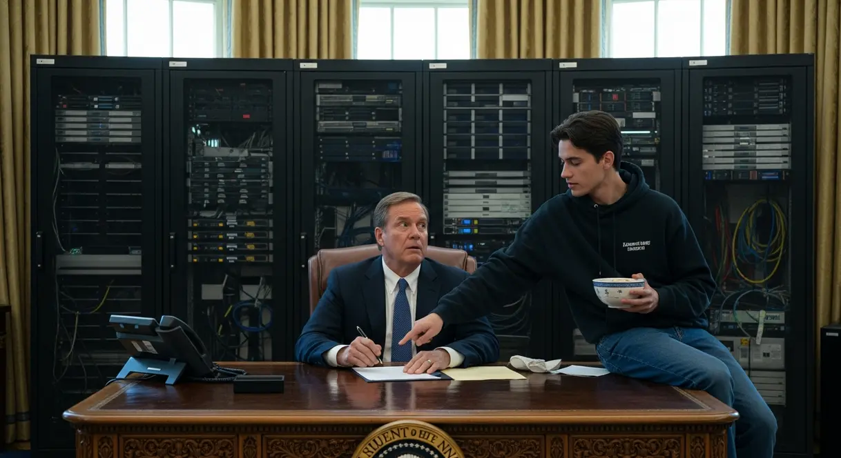 AI satire illustration: Leaked order names US government "junior partner" to AI companies