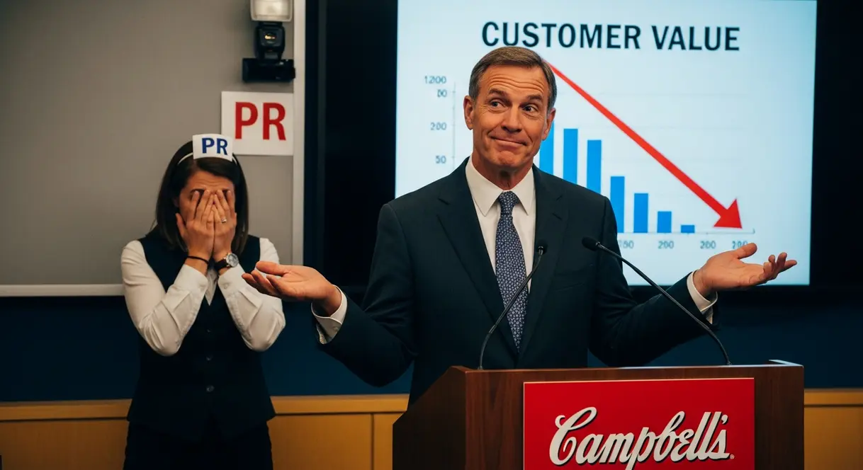 AI satire illustration: Campbell’s Says Insulting Customers Is Just ‘Radical Transparency’