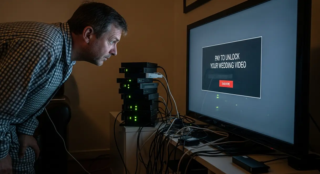 AI satire illustration: Plex launches exciting new plan to sell you your own movies