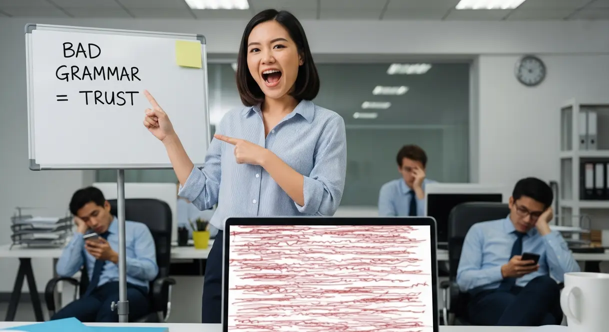 AI satire illustration: Marketing Firm Launches "Typos as a Service" to Prove Humanity