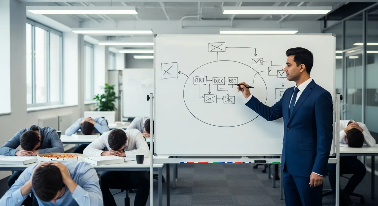 AI satire illustration: Company Launches "Destination-Free" Strategy to Maximize Agility