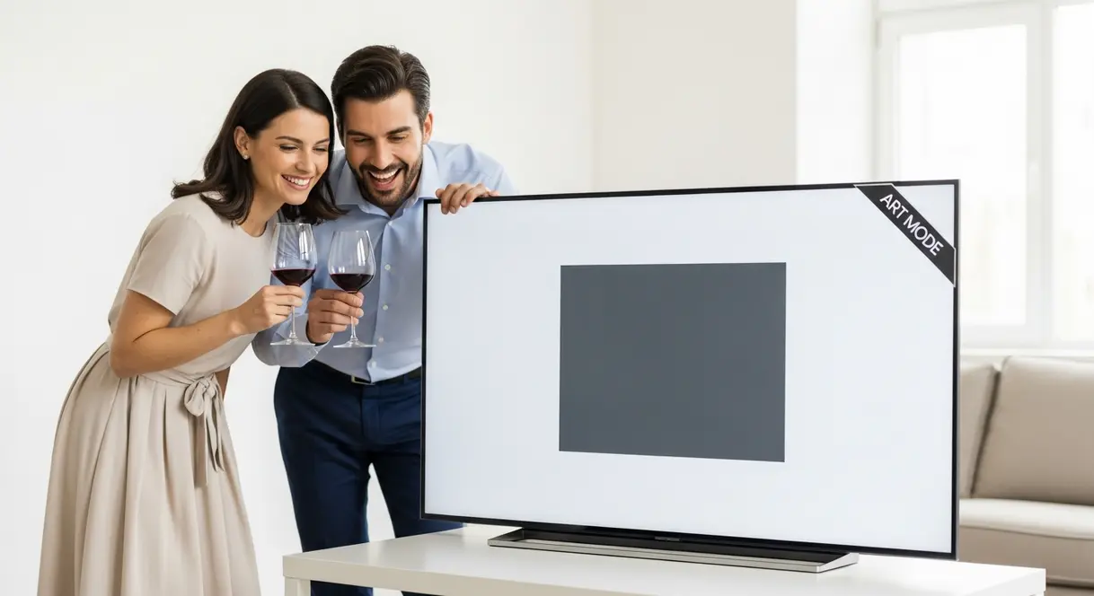 AI satire illustration: Samsung confirms Frame TV is not for watching shows