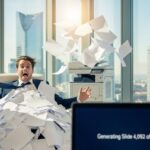 AI satire illustration: Ascentra Labs helps consultants make 5,000 slides in four seconds