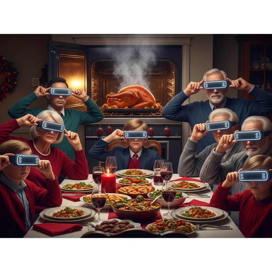 AI satire illustration: Smart Glasses Sales Spike As Users Pay To Block Family Faces With Ads