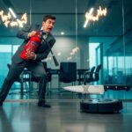 AI satire illustration: OpenAI Job Interview Now Includes Mortal Combat With Office Appliances