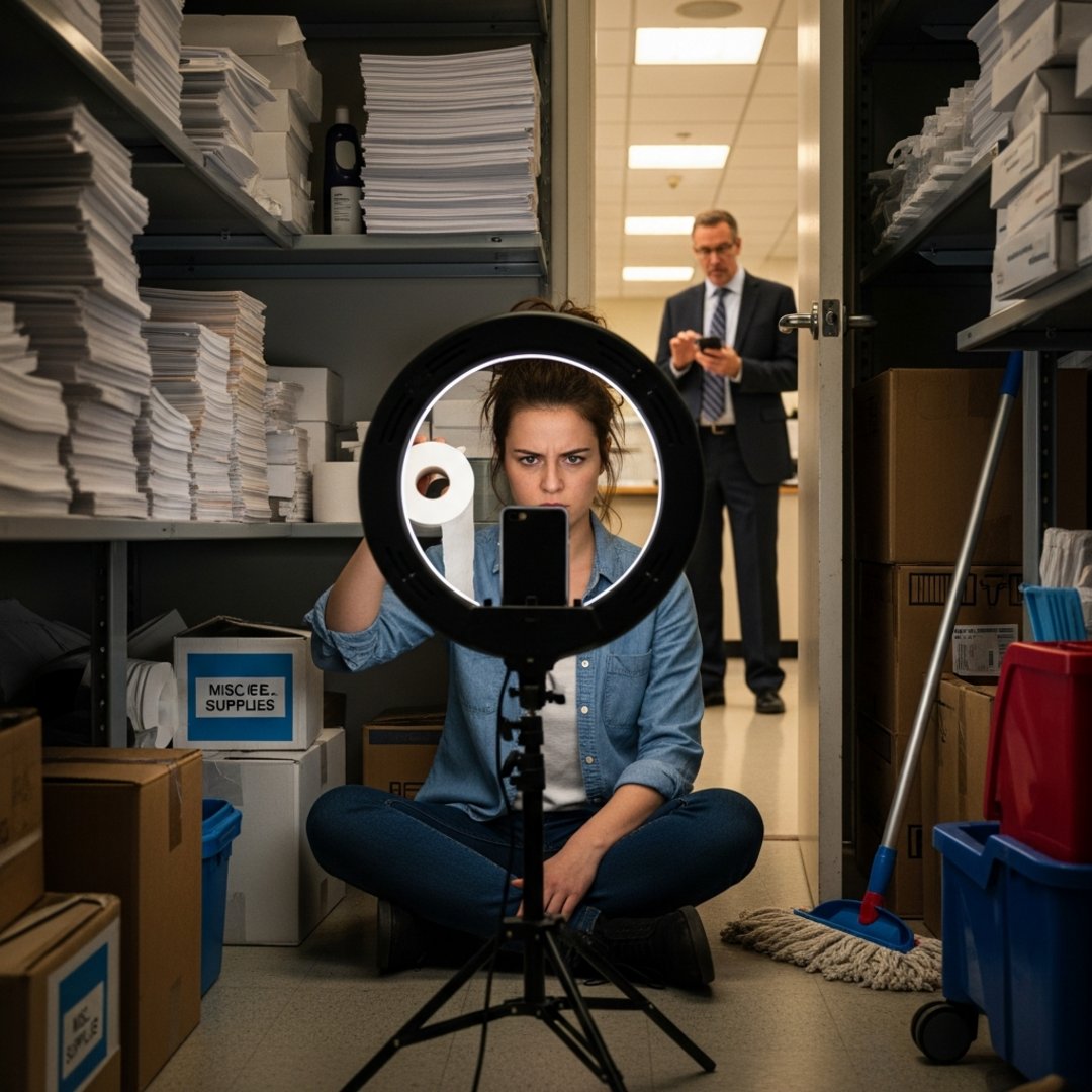 AI satire illustration: Marketing Agency Sponsors Employee’s Viral Dance About Broken Office Printers