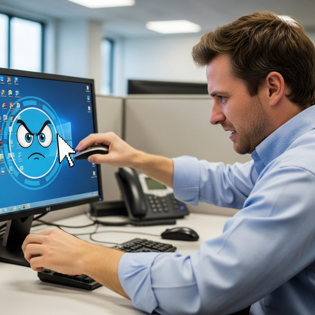 AI satire illustration: Amazon Web Assistant Physically Restrains Mouse Cursor Until Purchase Confirmed