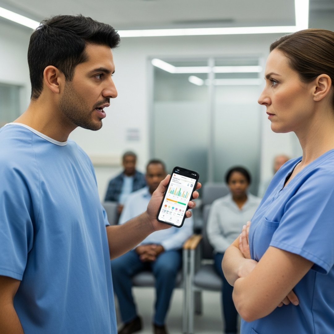 AI satire illustration: ER Patient Refuses Cast After AI Diagnoses Him With ‘Imbalanced Humors’