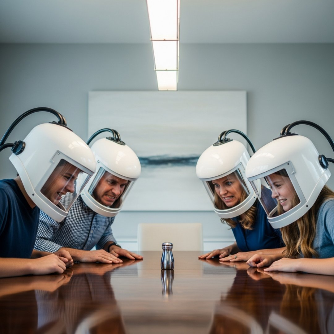 AI satire illustration: Smart Home Update Requires Family To Telepathically Request Salt
