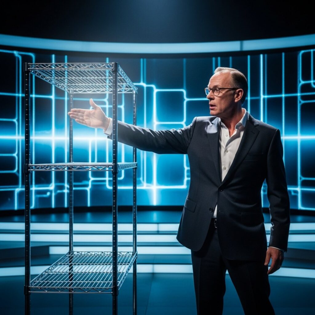 AI satire illustration: Amazon Unveils Revolutionary 'Shelf' Technology That Lets You Touch Items With Zero Lag