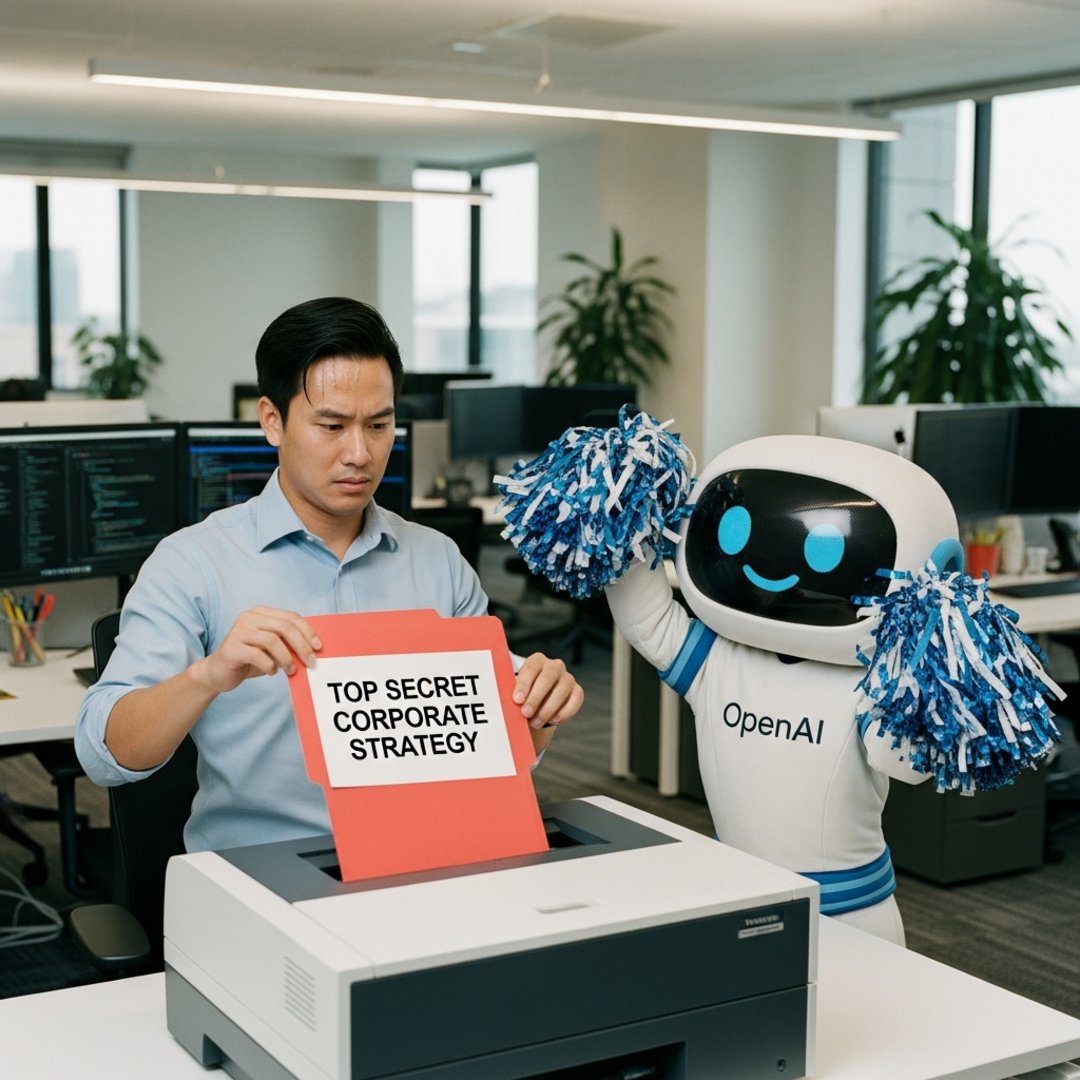 AI satire illustration: OpenAI Streamlines Training By Asking Contractors To Just Steal Secrets