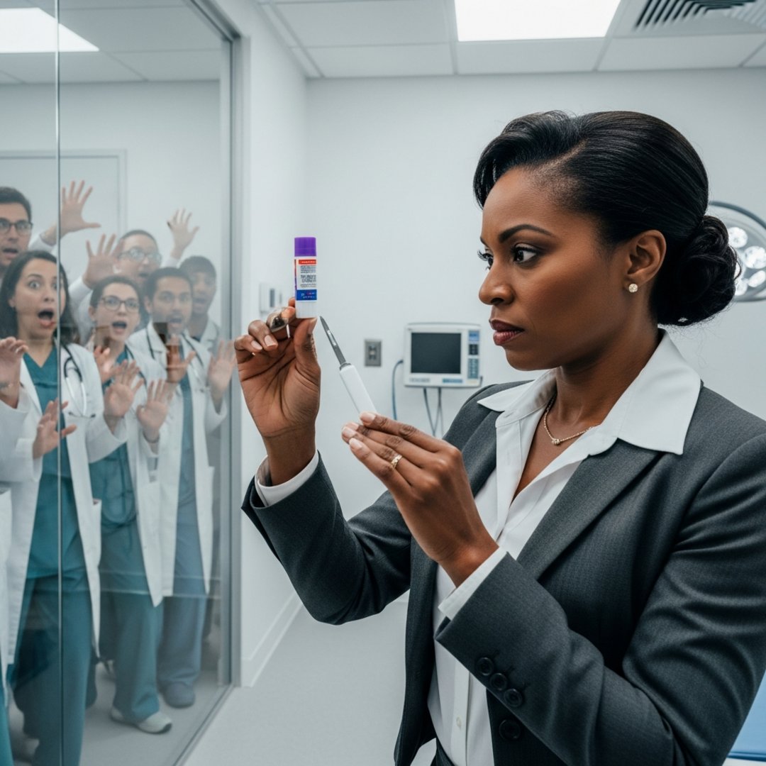 AI satire illustration: Google Pauses AI Medical Advice After Algorithm Prescribes Industrial Adhesive as Dietary Supplement