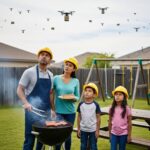 AI satire illustration: Wing expands Walmart drone fleet to ensure sun never touches suburban soil again