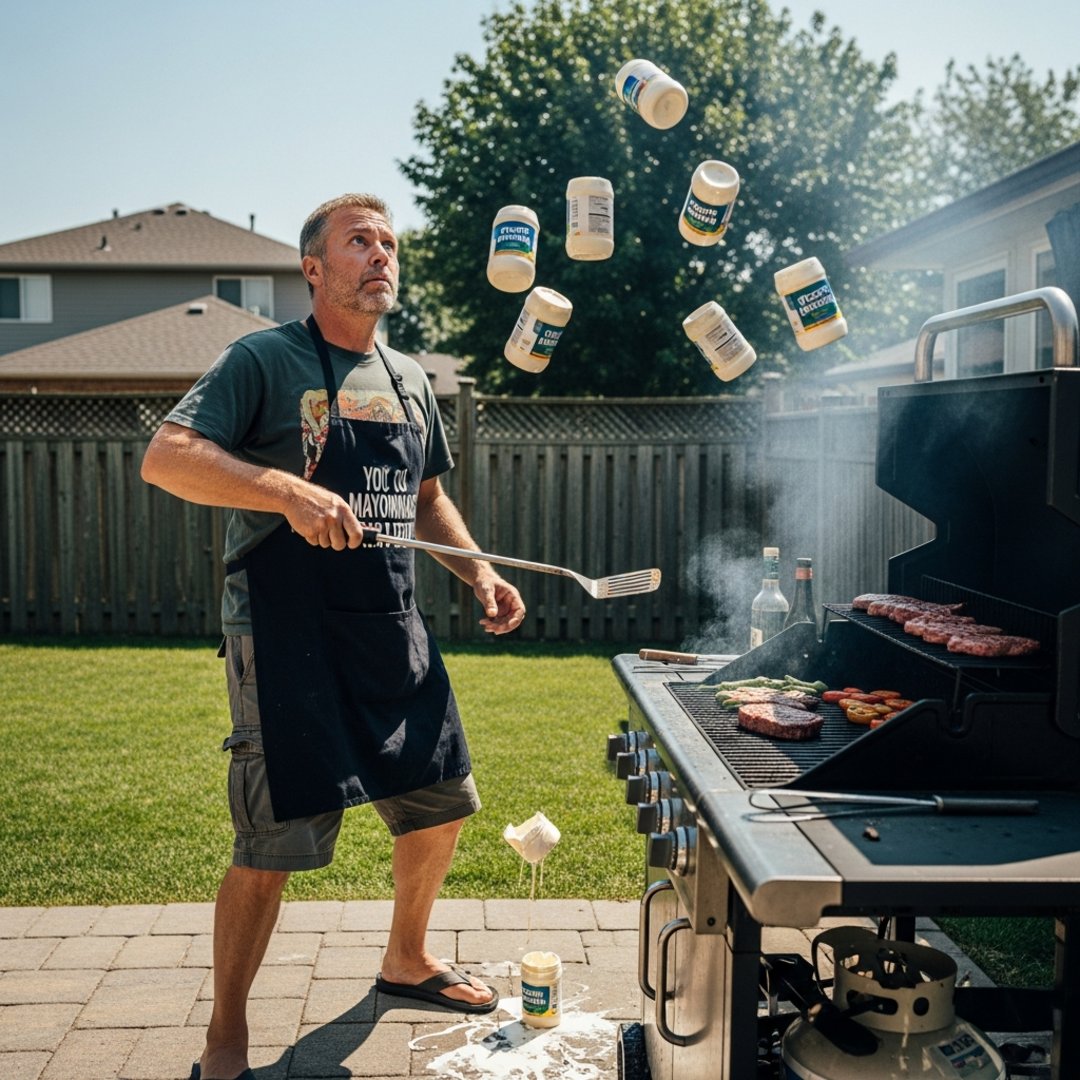 AI satire illustration: Walmart Drones To Blanket Suburbs With Tactical Mayonnaise Airstrikes
