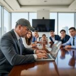 AI satire illustration: CFO Puts On Backwards Hat To 'Vibe Code' Quarterly Budget Spreadsheet