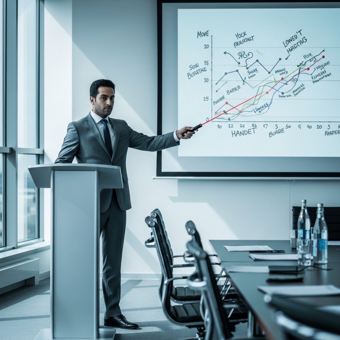 AI satire illustration: Manager Saves Company Time By Reading ‘Shorter Meetings’ Slide For Two Hours