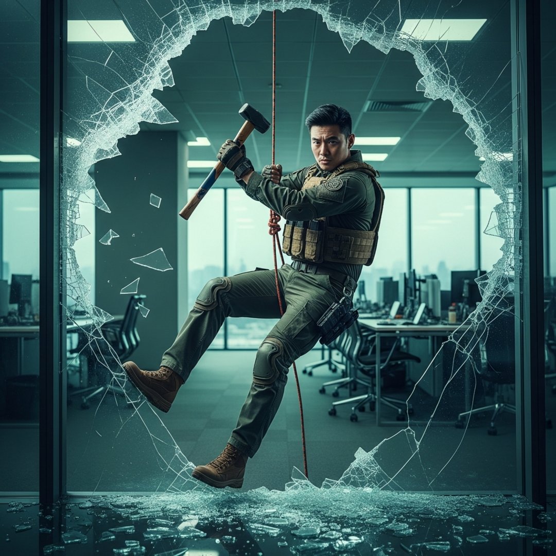 AI satire illustration: Microsoft Deploys Tactical Teams To Smash Laptops Preventing Outlook Crashes