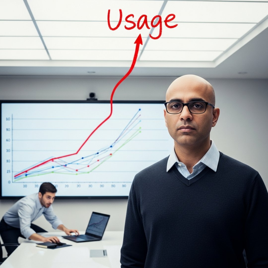 AI satire illustration: Microsoft CEO Uses Crayon To Show How Much Everyone Loves Copilot