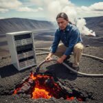 AI satire illustration: Tech Firm Plugs Server Directly Into Volcano To Power One Chatbot