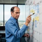 Satirical illustration for: Corporate Manager Schedules Pre-Meeting To Prepare For Alignment Meeting About Post-Mortem Mee...
