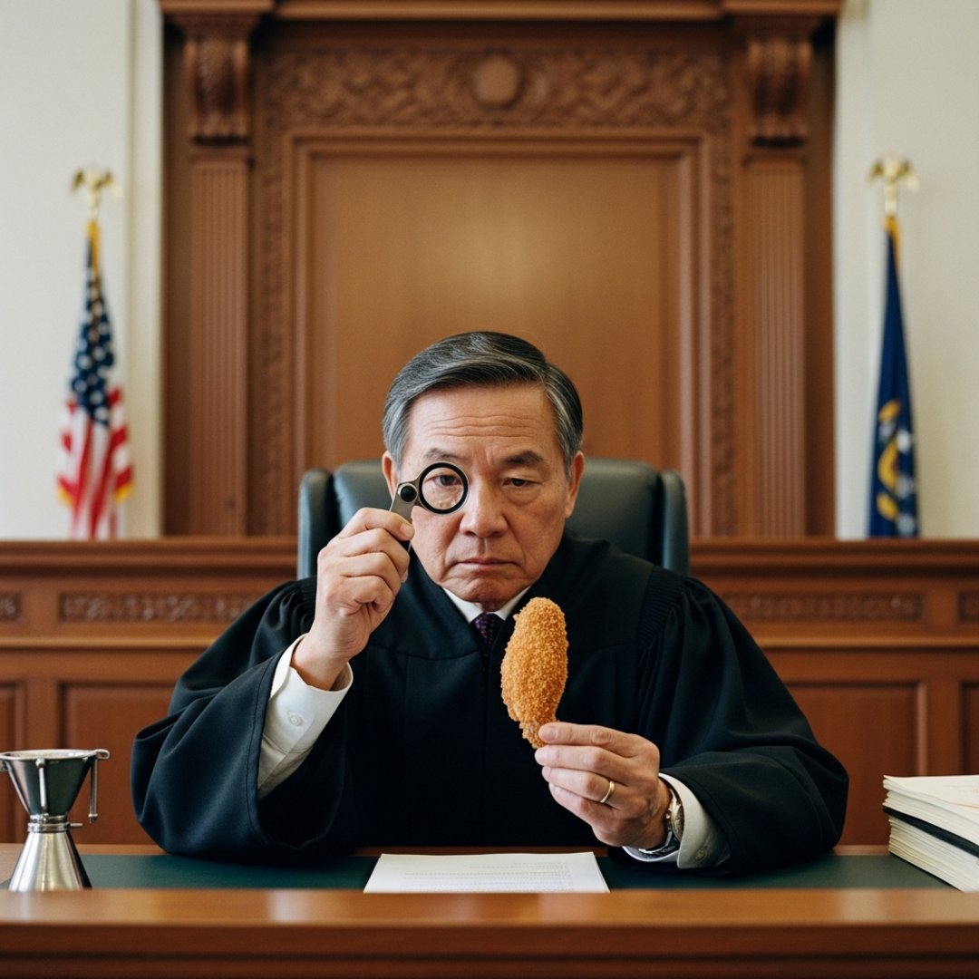 Satirical illustration for: Federal Court Rules Chicken Nuggets Can Legally Be Called Boneless Wings