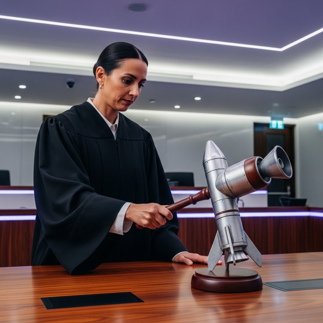 Satirical illustration for: Starbase Judge Sentences Resident To 30 Days In The Simulation Chamber