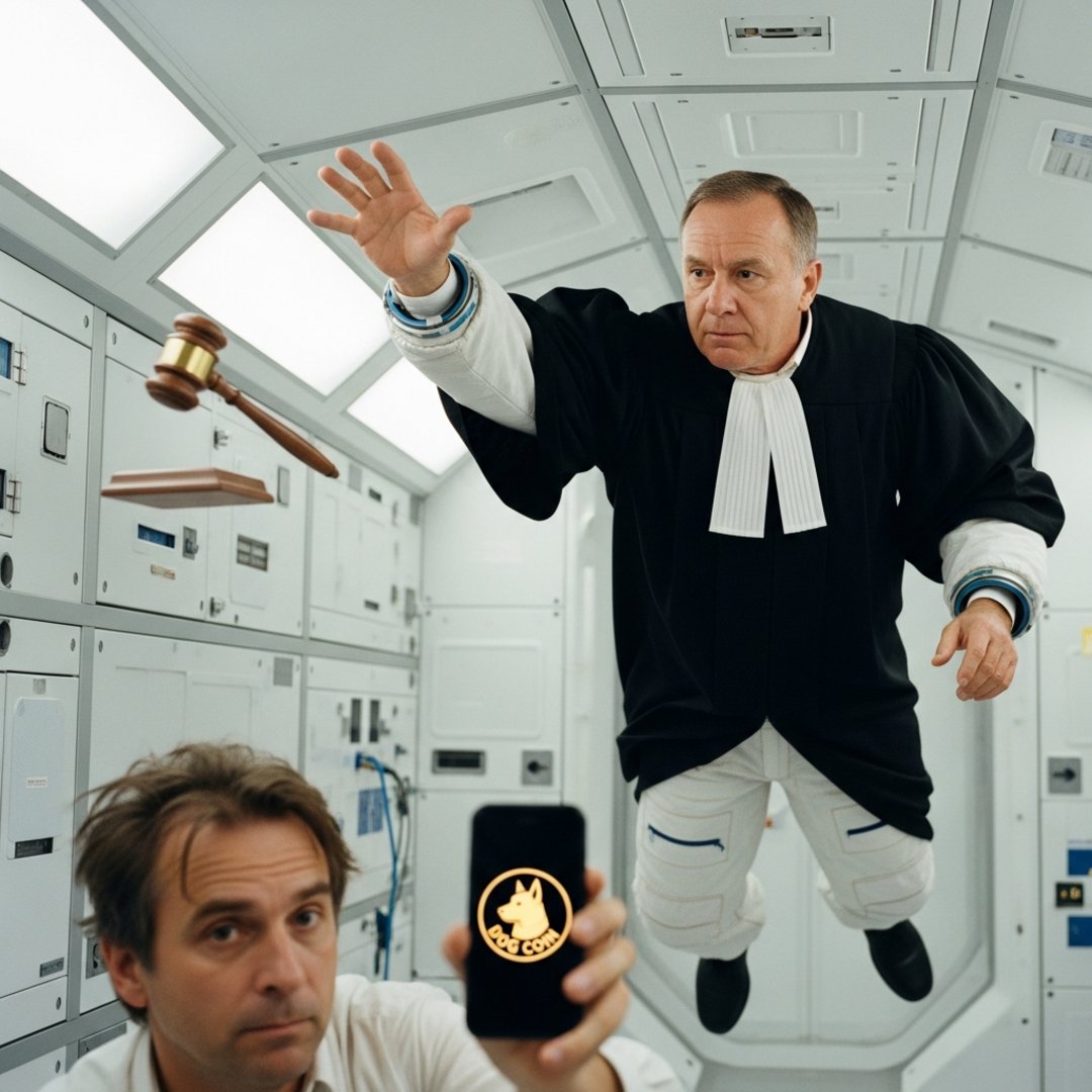 Satirical illustration for: SpaceX Launches Zero-G Court System To Streamline Mars Parking Violations