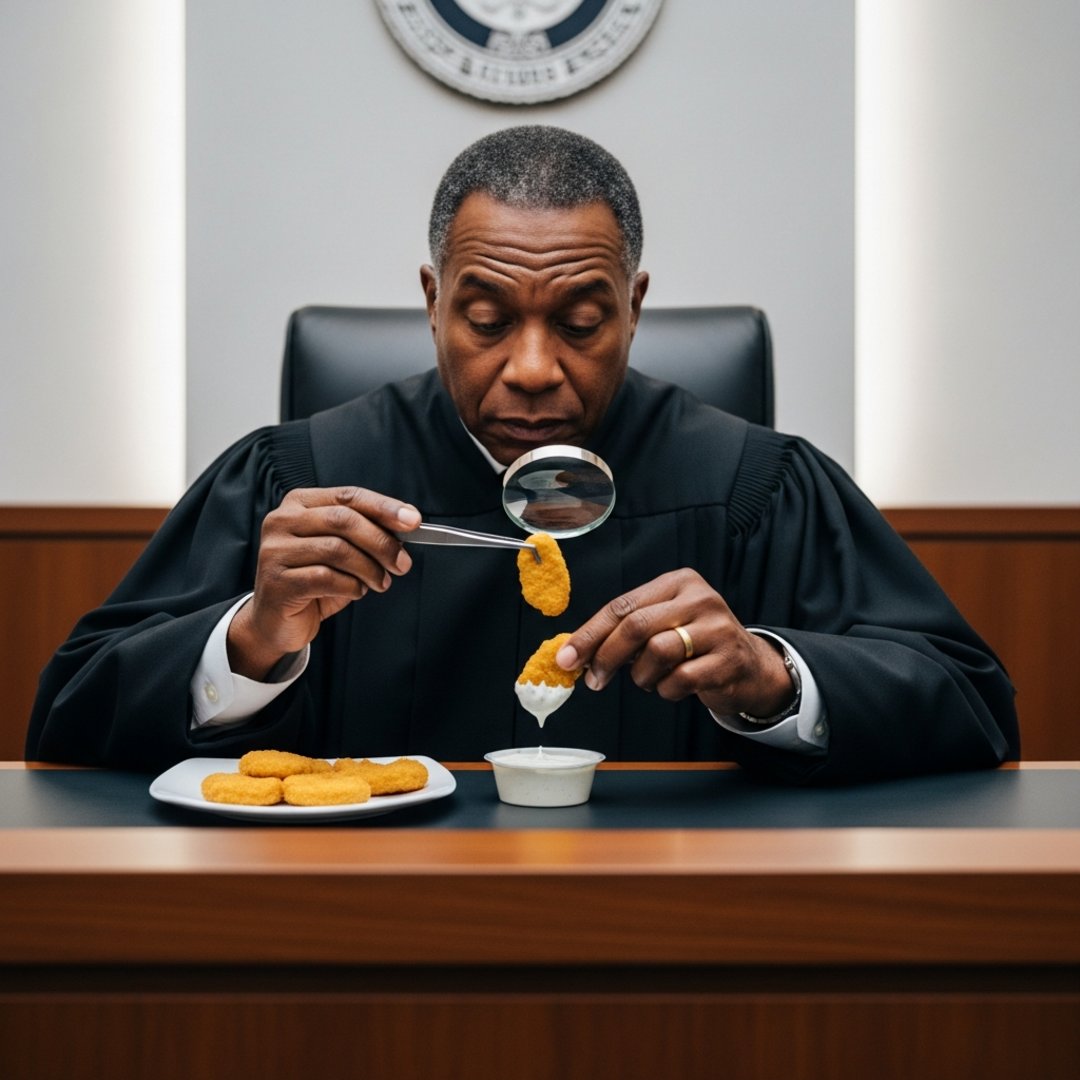 Satirical illustration for: Federal Judge Rules Boneless Wings Are Just Nuggets With Better Marketing