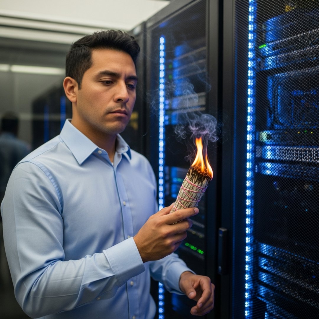 Satirical illustration for: Google Security Team Bans Developer For Coding With Too Much Chill