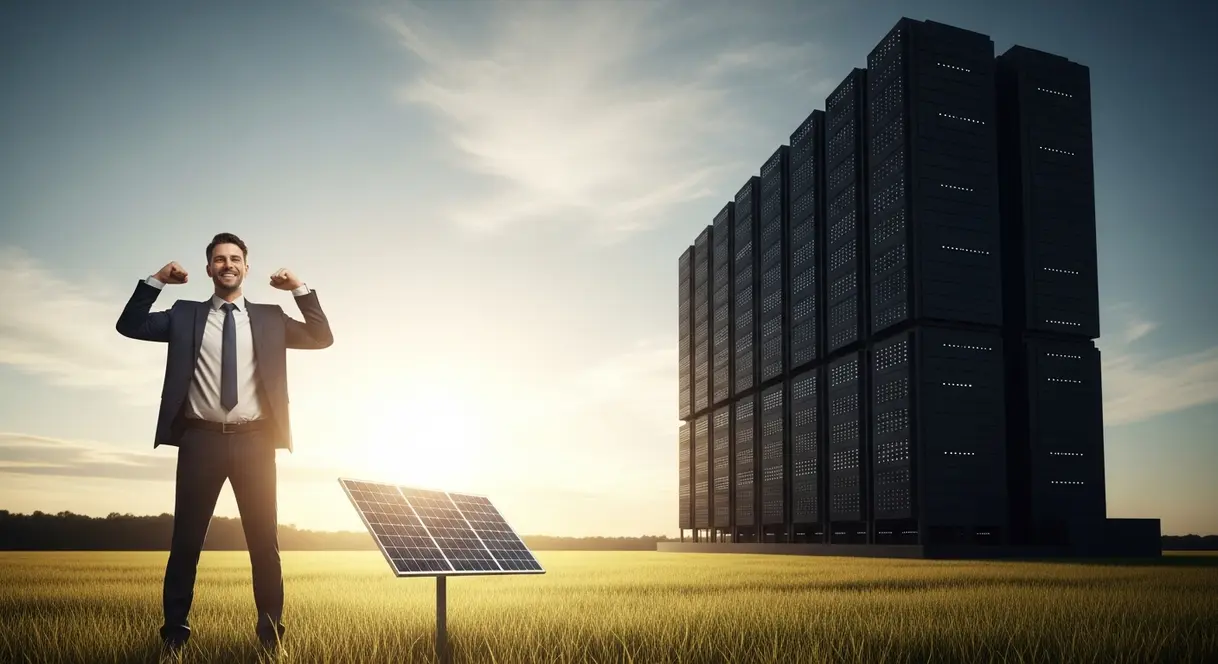 AI satire illustration: xAI solar farm to power break room toaster at massive data center