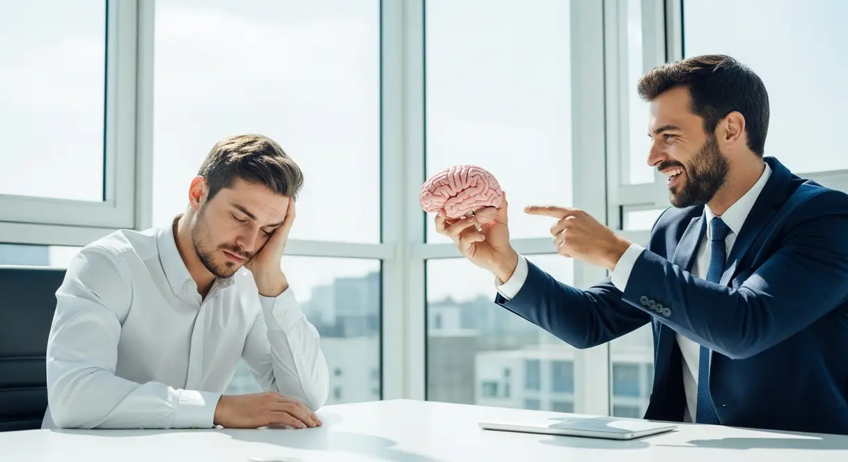 AI satire illustration: Company Uses 'Brain Science' to Prove You Actually Love Unpaid Overtime