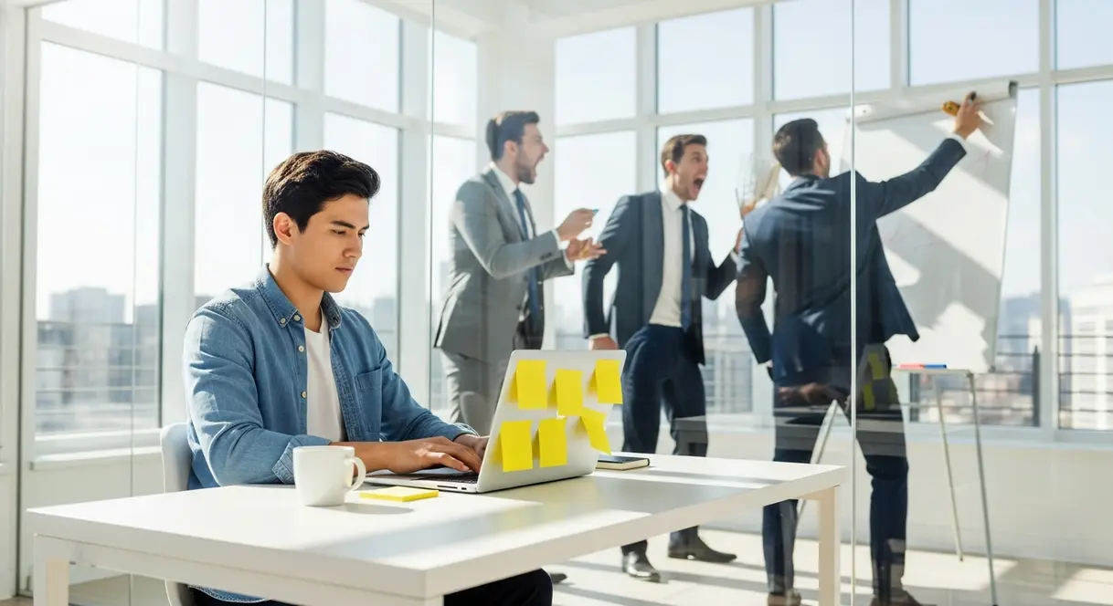 AI satire illustration: IT Team Admits Company Only Functions Because Intern Uses Banned AI