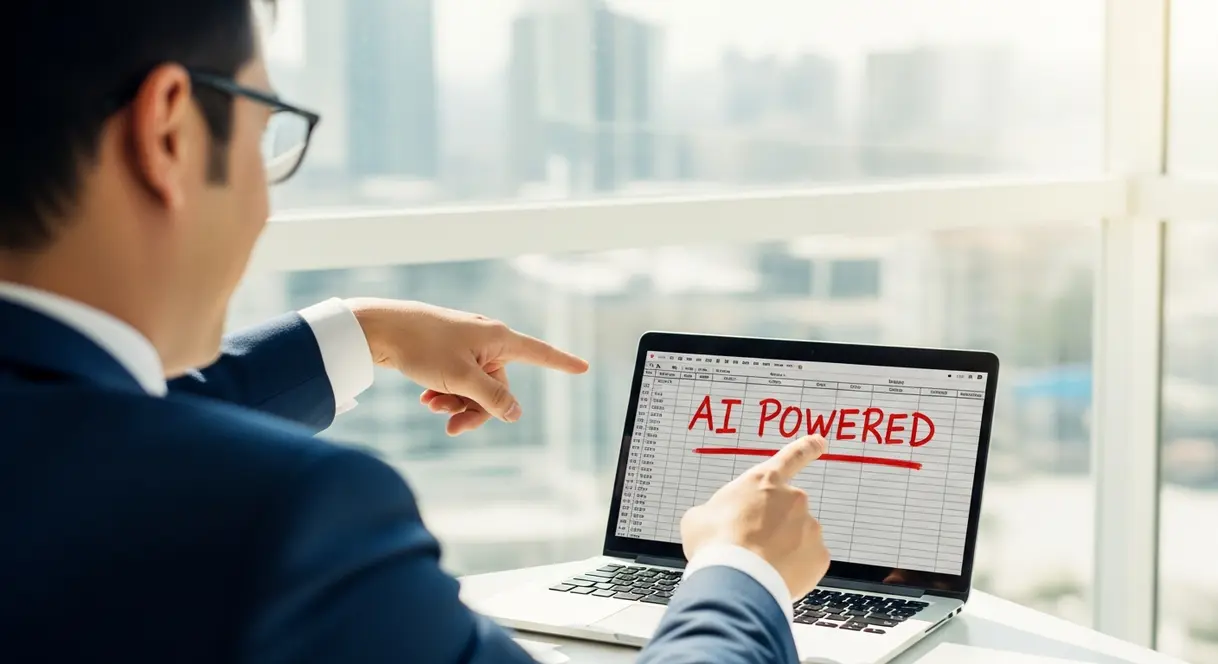 AI satire illustration: Team Hits AI Goals by Renaming Excel Files to Smart Sheets