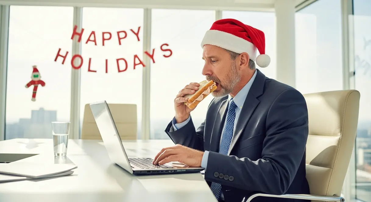 AI satire illustration: Manager Calls Missing Family Holiday A "Productivity Hack"