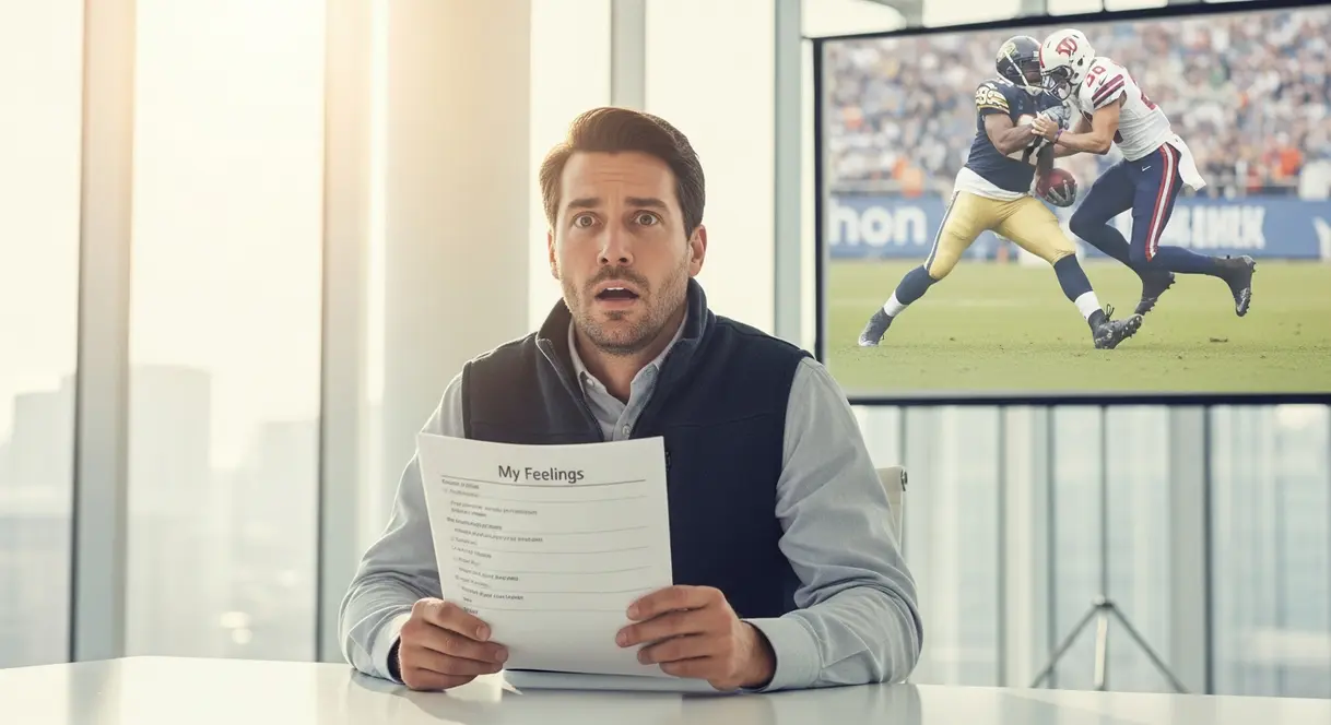 AI satire illustration: Tech Firm Hires NFL Enforcer for Empathy Training