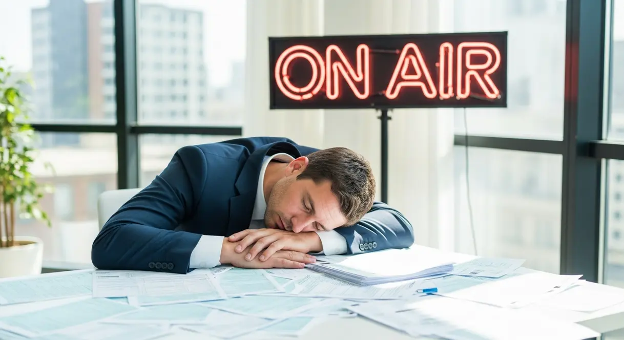 AI satire illustration: CEO Runs Accounting Firm Like TV Sketch Show, Profits Collapse