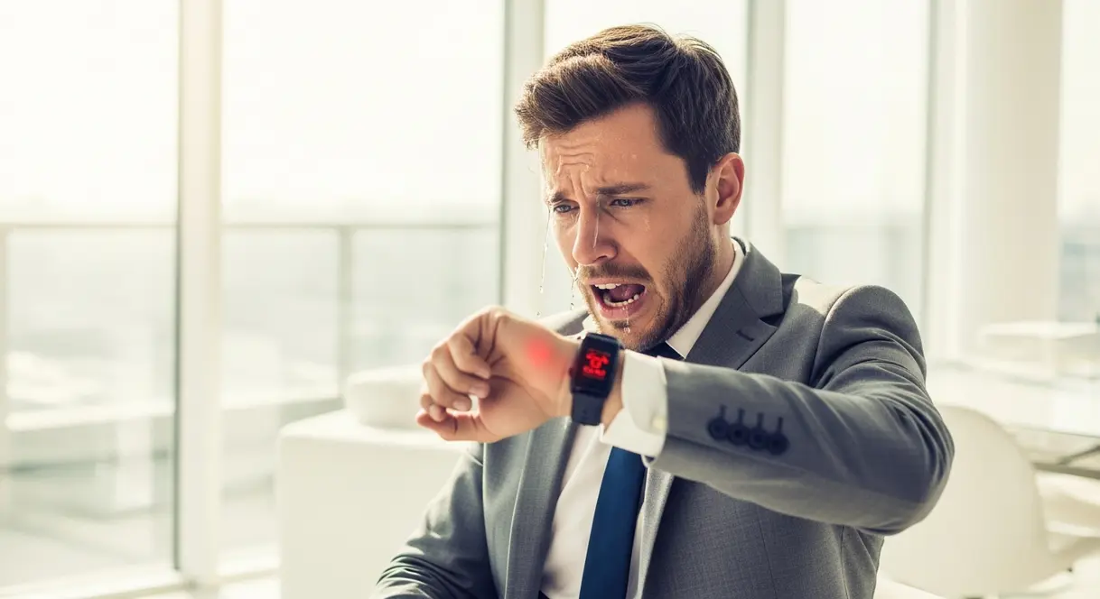 AI satire illustration: Garmin Update Vibrates Wrist Until User Is Perfectly Calm