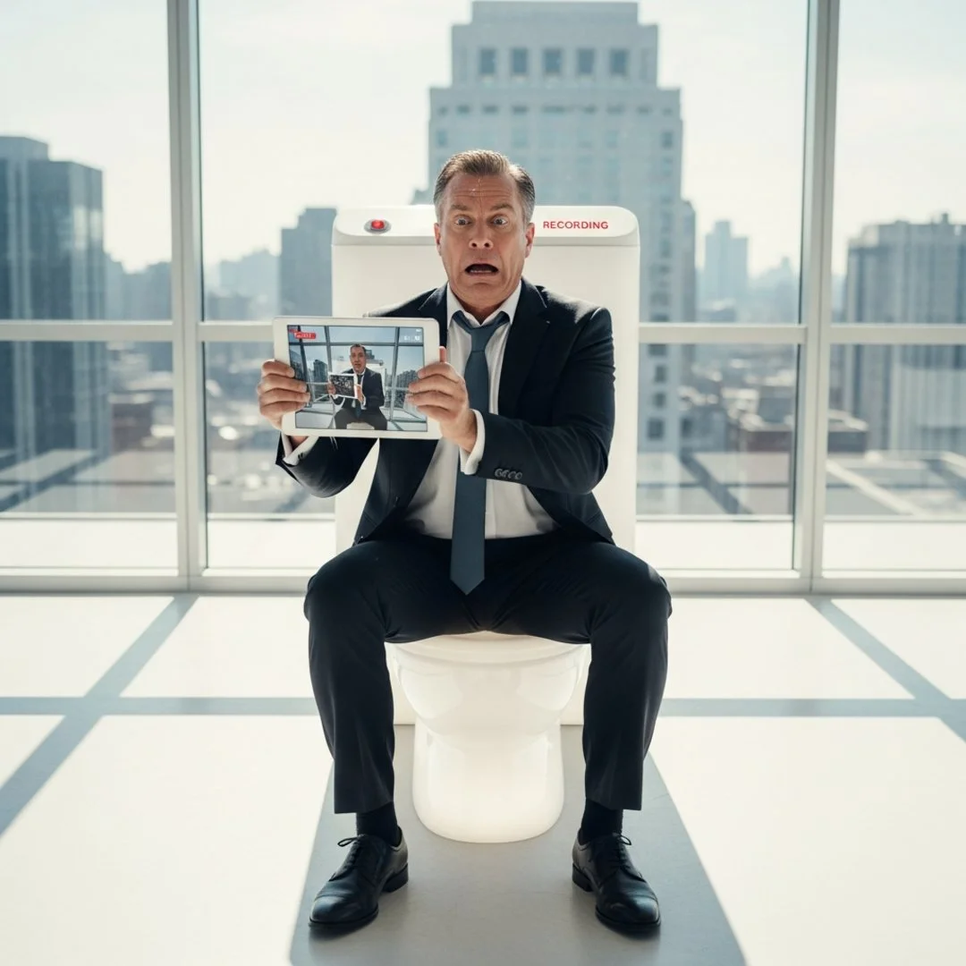 AI satire illustration: Kohler Claims Toilet Camera Livestream Is Actually A 'Wellness Feature'