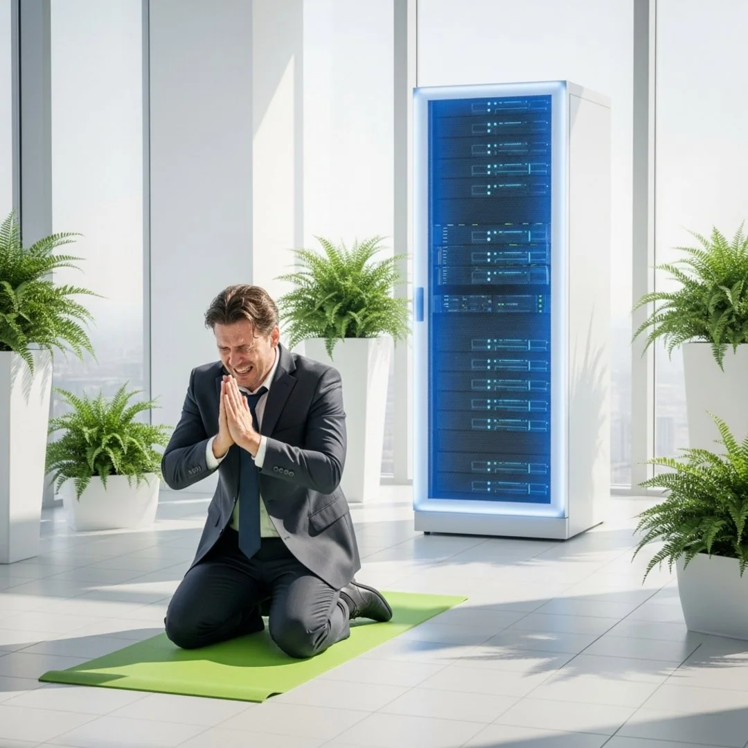 AI satire illustration: AWS launches faith-based computing for new AI agents