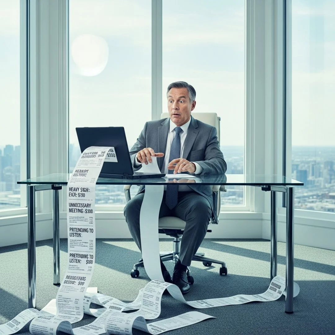 AI satire illustration: Microsoft Teams Now Bills Managers When They Leave People Off Invites