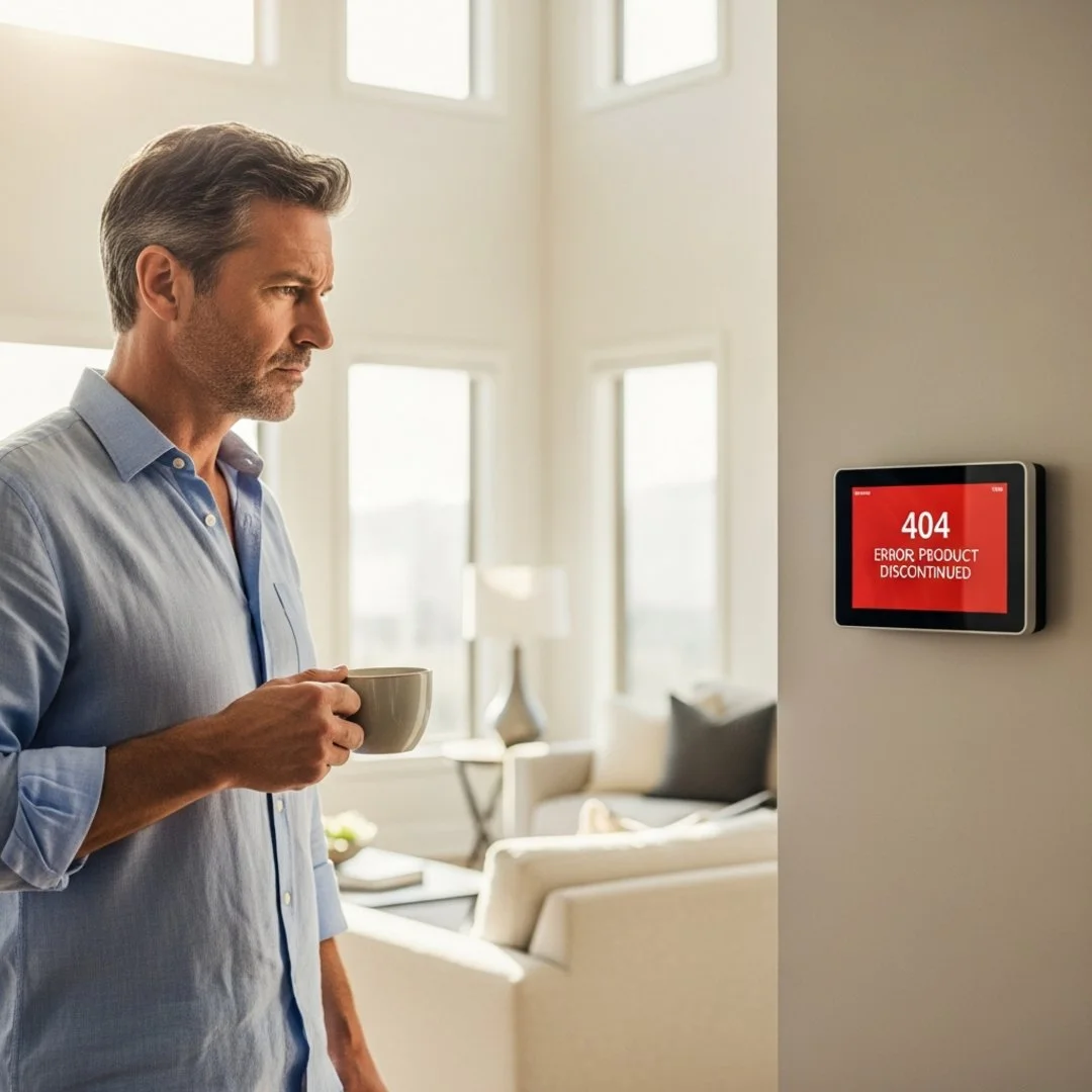 AI satire illustration: Google Clarifies You Do Not Own Your Smart Home Devices, You Are Just Renting The Functionality