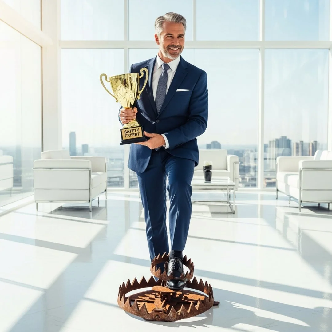 AI satire illustration: SHRM Launches New "Do As I Say, Not As I Do" Certification