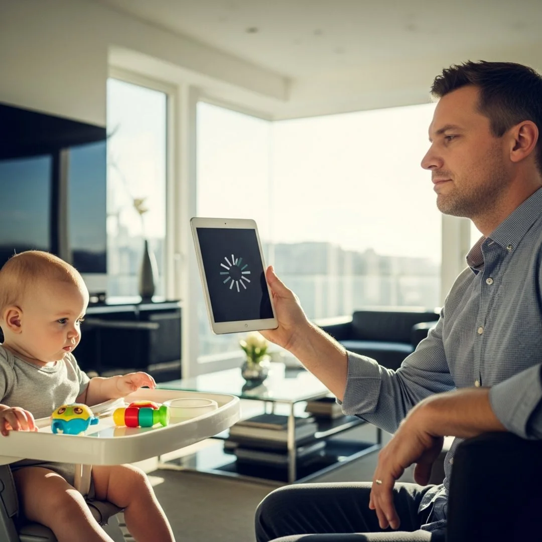 AI satire illustration: Sam Altman Says ChatGPT Is Essential For Raising His Child