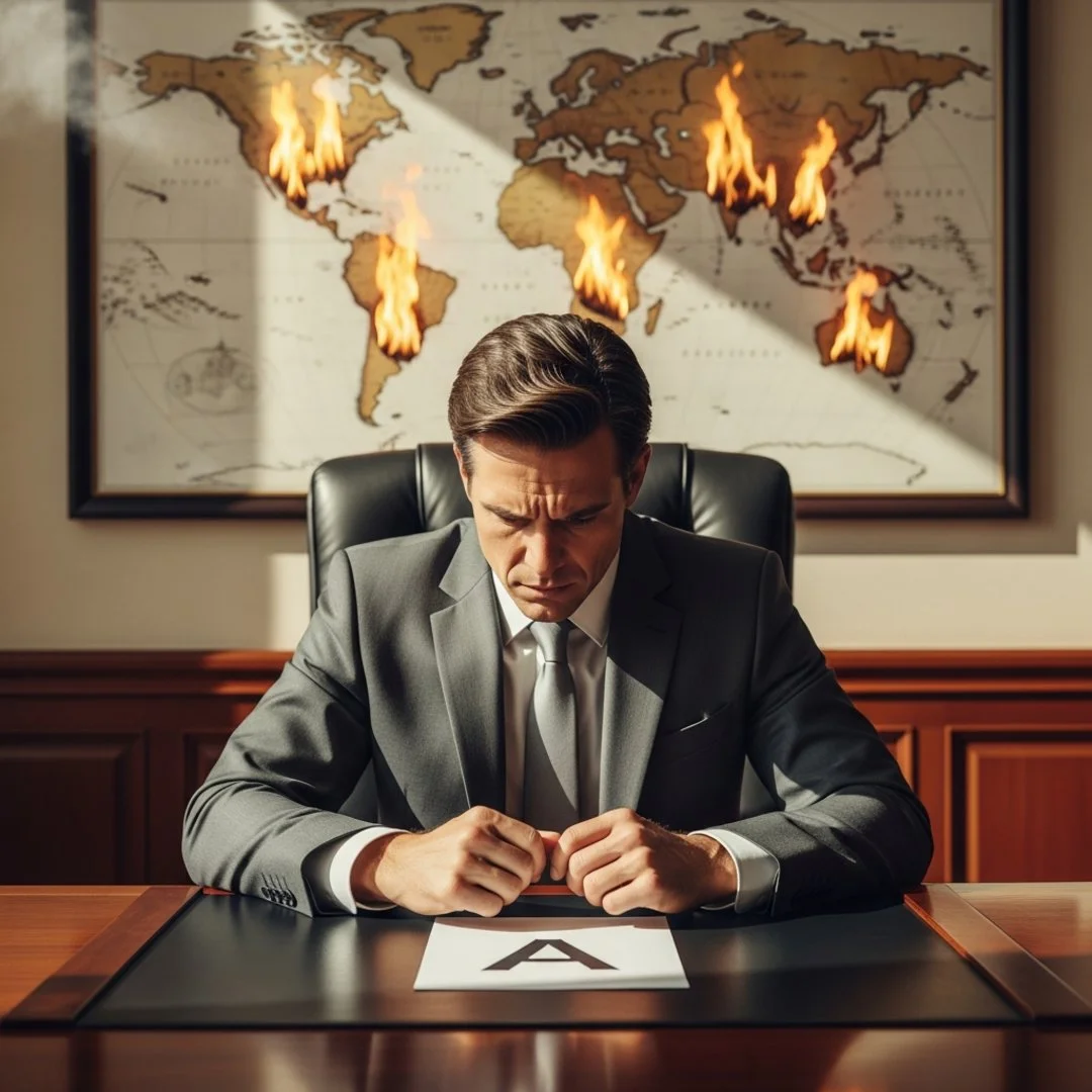 AI satire illustration: State Department Bans Calibri to Restore Global Order