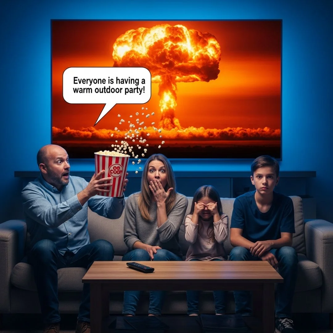 AI satire illustration: Amazon Prime Pulls AI Recap After Tool Describes Nuclear Apocalypse as ‘Outdoor BBQ’