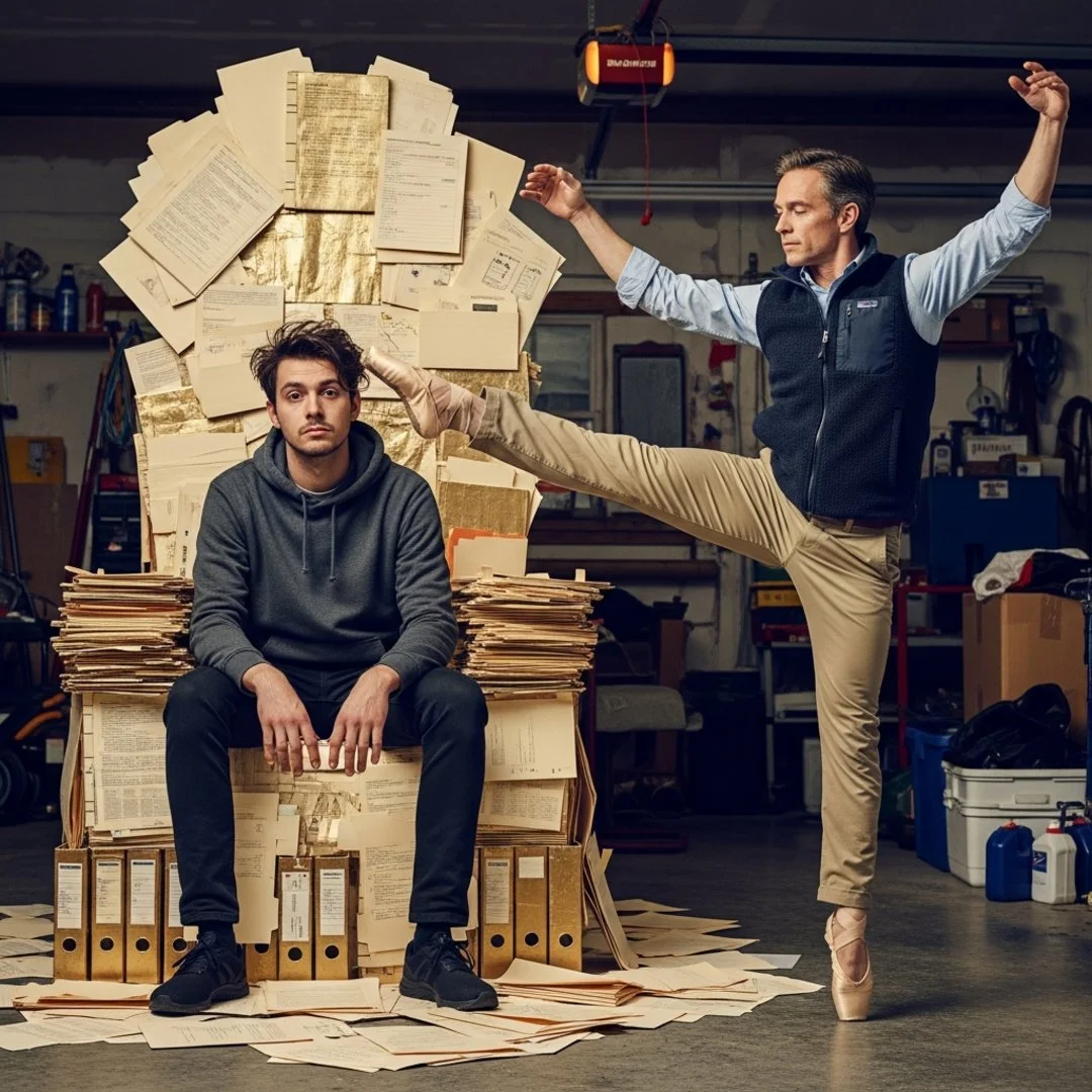 AI satire illustration: VCs Forced to Perform Interpretive Dance for Seed Allocation