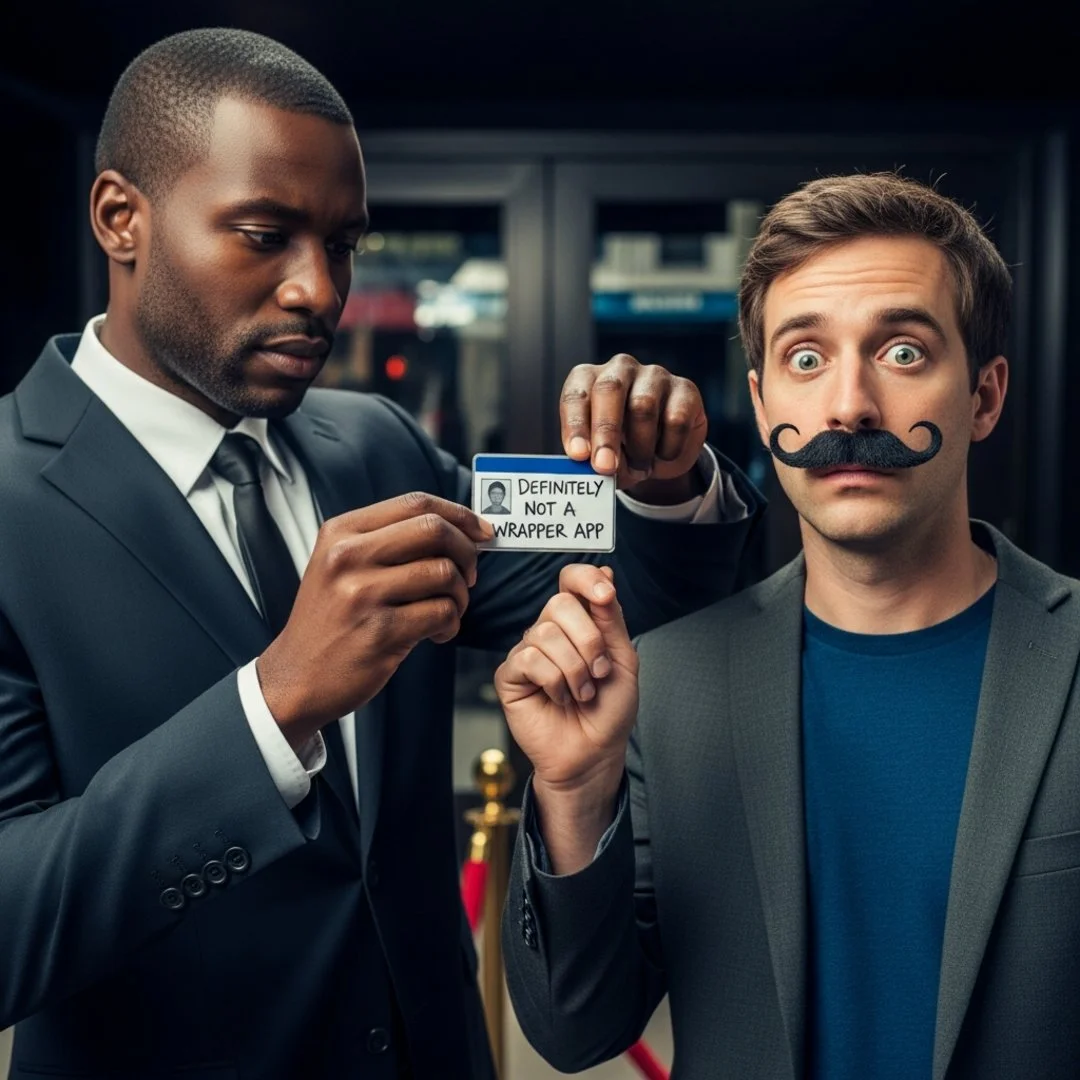 AI satire illustration: Anthropic Installs Velvet Rope To Keep Out Nerds With Fake Mustaches